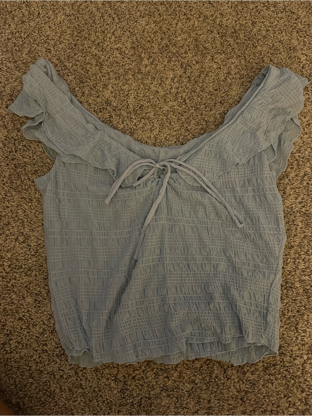 Light Blue Ruffle Tie-Front Smocked Women's Top